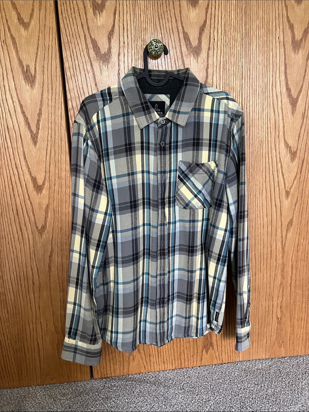 Men's Plaid Button-Up Shirt - Blue, Gray & Cream